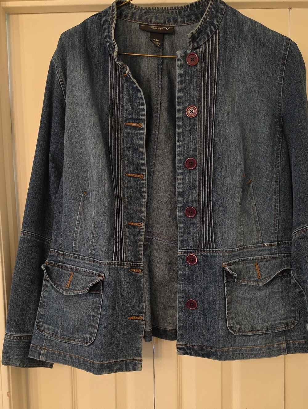 Venezia Blue Denim Jacket with Piano Pleat Front